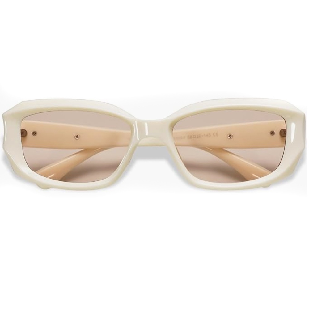 Cool Beige Retro Trendy Men Women  Rave Y2K Rectangle Cute Fashion Sunglasses